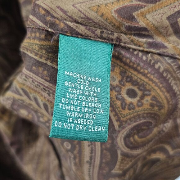 Ralph Lauren Button Down Shirt Womens 1X Paisley 100% Cotton Brown Tan Old Money - Picture 5 of 10